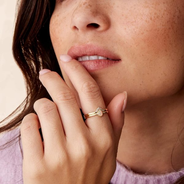 14K Gold Plated Stacking Rings for Women | Classy Design with Sparkling Cubic Zirconia Crystals & Opal | Everyday Jewelry - Image 2