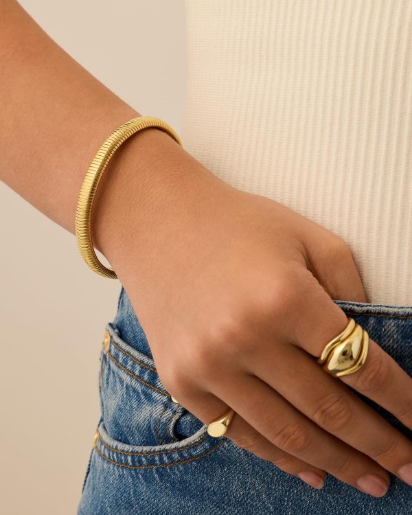 Stainless Steel 14K Gold Plated Waterproof Flexible Stretch Chunky Bangle for Women | Cobra Bracelet - Image 3