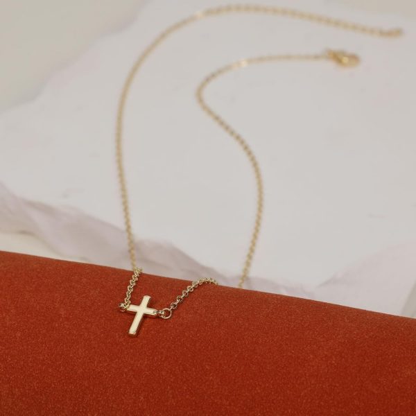 Dainty Cross Pendant Necklaces for Women 14K Gold Plated Cute Faith Cross Necklace Sideways Cross Necklace Minimal Everyday Jewelry Gift - Image 3