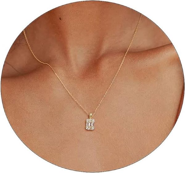 Gold Necklace for Women,Dainty Gold Necklaces 14k Gold Plated Diamond Necklaces Cute CZ Solitaire Choker Necklaces for Women Simple Cubic Zirconia Pendant Necklace Trendy Jewelry Gifts - Image 2