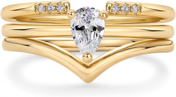 14K Gold Plated Stacking Rings for Women | Classy Design with Sparkling Cubic Zirconia Crystals & Opal | Everyday Jewelry - Image 5