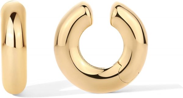 14K Gold Plated Chunky Tubular Hinged Earscape Ear Cuffs for Women | Statement Earring Pair - Image 5