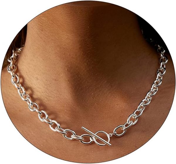 Dainty Gold Chain Toggle Clasp Necklace for Women 18K Gold Filled Handmade Pearl Cuban Curb Chain Elizabeth Coin Pendant Minimalist Everyday Jewelry Gift for Her - Image 3