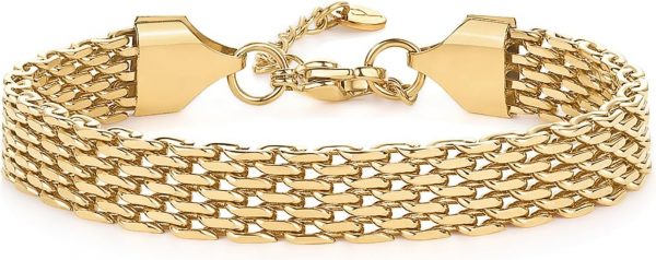 14K Gold Plated Chunky Chain Adjustable Bracelet for Women | Stainless Steel Lightweight Trendy Chain Bracelet - Image 3