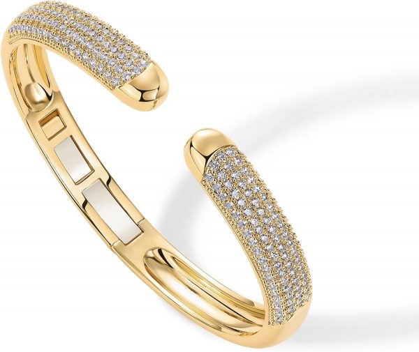 14K Gold Plated Cubic Zirconia Pave Bangle for Women | Cuff Bracelet - Image 4