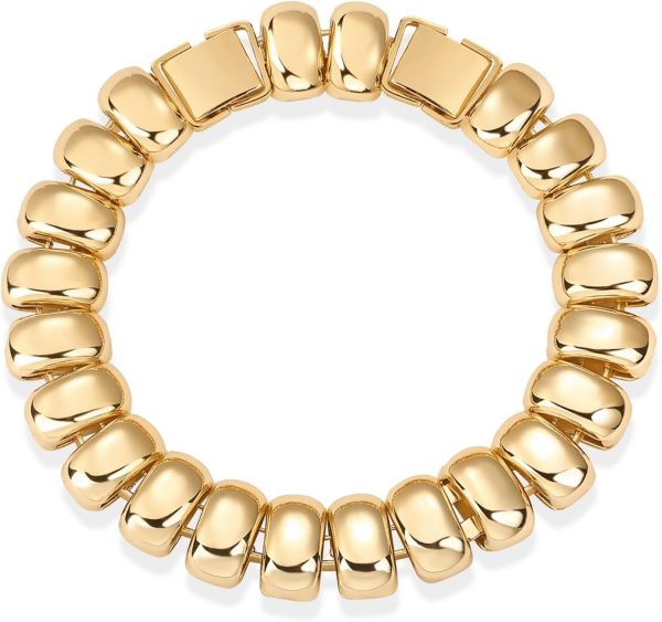 c14K Gold Plated Chunky Ribbed Texture Bracelet for Women |Gold Statement Jewelry Piece - Image 4