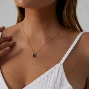 CZ Solitaire Choker Pendant Necklace for Women Dainty Cubic Zirconia Necklace 14K Gold Planted Diamond Solitaire Choker Chain Pendant Necklace for Women
