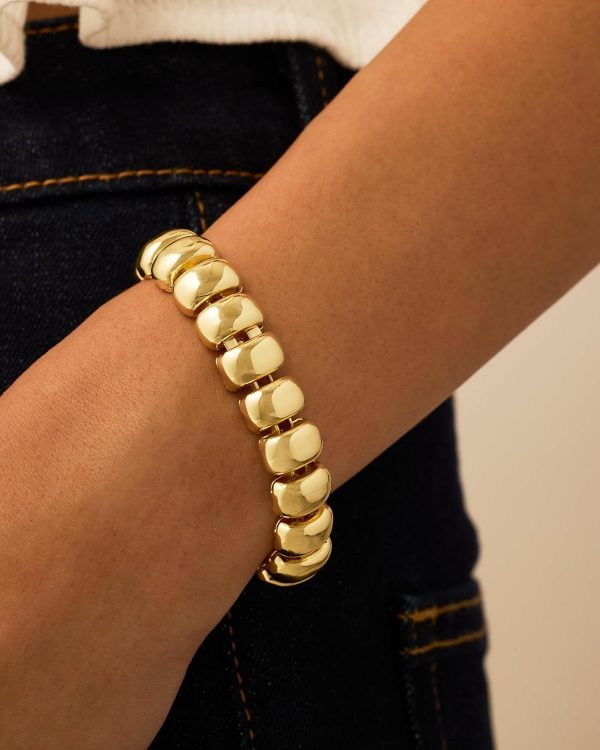 c14K Gold Plated Chunky Ribbed Texture Bracelet for Women |Gold Statement Jewelry Piece - Image 2