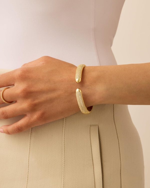 14K Gold Plated Cubic Zirconia Pave Bangle for Women | Cuff Bracelet - Image 2