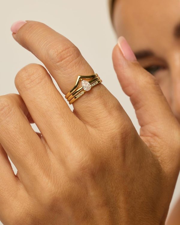 14K Gold Plated Stacking Rings for Women | Classy Design with Sparkling Cubic Zirconia Crystals & Opal | Everyday Jewelry