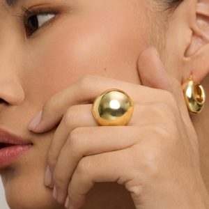 14K Gold Plated Chunky Domed Statement Ring for Women | Lightweight Trendy Sphere Rings | Statement Jewelry