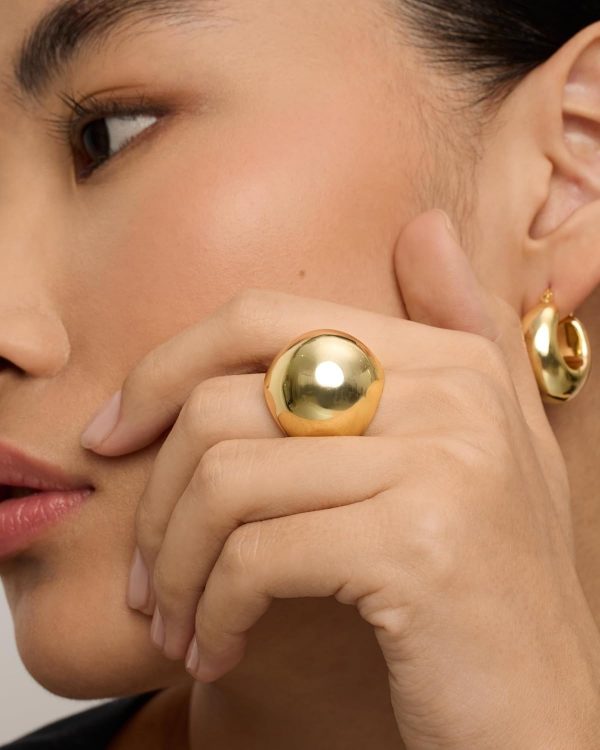 14K Gold Plated Chunky Domed Statement Ring for Women | Lightweight Trendy Sphere Rings | Statement Jewelry