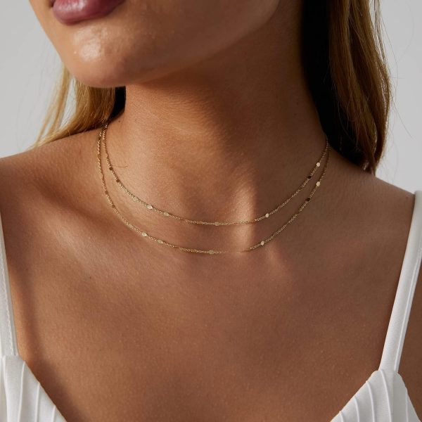 Dainty Gold Chain Choker Necklace for Women 18K Gold Plated Minimalist Figaro Beaded Lace Satellite Coin Chain Necklace Delicate Choker Jewelry Gifts for Women
