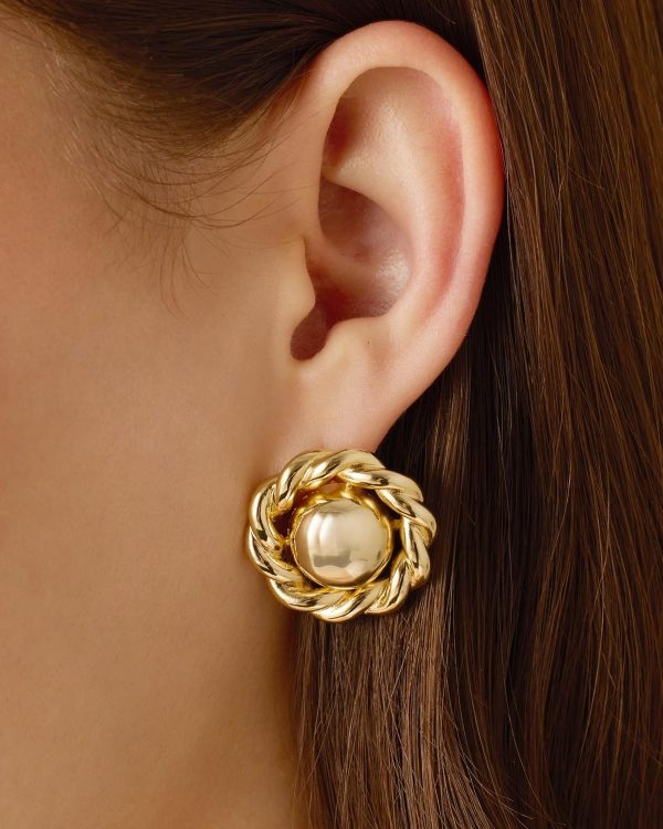 14K Gold Plated Chunky Vintage Earrings for Women - Trendy Textured Ribbed Knot Geometric Triangle Rope Button Seashell Wing Dangle Drop Stud Earrings Dupes - Image 2
