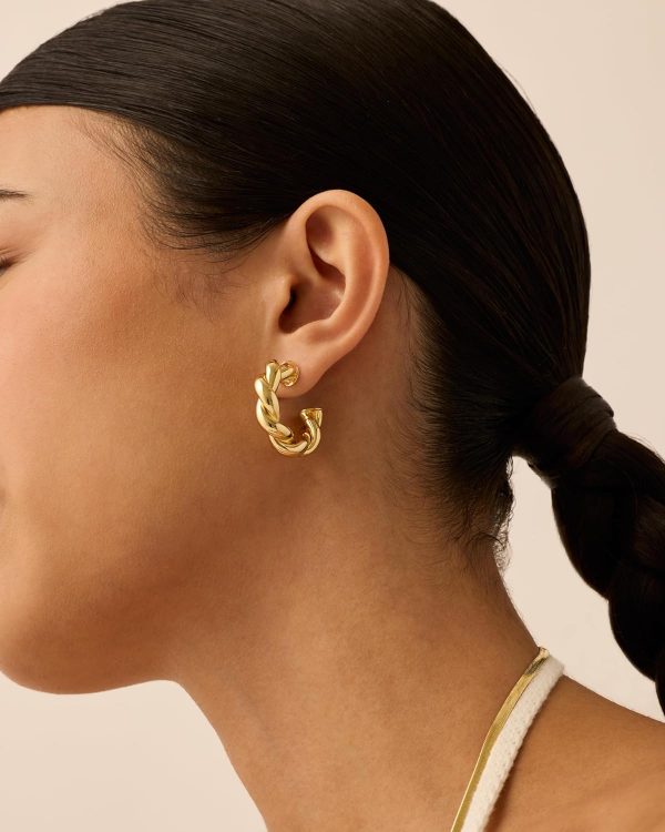 14K Gold Plated Chunky Twisted Puffed Rope Hoop Earrings for Women | Gold Earring Pair - Image 5