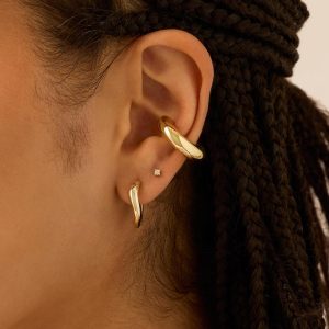 14K Gold Plated Chunky Tubular Hinged Earscape Ear Cuffs for Women | Statement Earring Pair