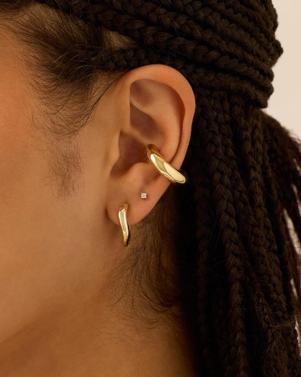 14K Gold Plated Chunky Tubular Hinged Earscape Ear Cuffs for Women | Statement Earring Pair