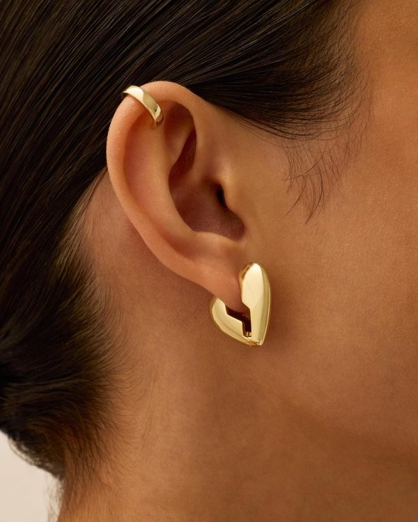 14K Gold Plated Bold Chunky Dupe Heart Hoop Earrings for Women | Gold Earring Pair - Image 5
