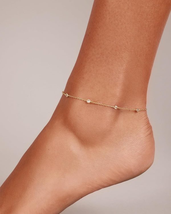 14K Gold Plated Charm Link Chain Anklets for Women | Dainty Cubic Zirconia Boho Dot Evil Eye Star Station SolitaiPearl Beaded Festival Adjustable Gold Anklets