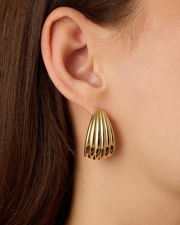 14K Gold Plated Chunky Vintage Earrings for Women - Trendy Textured Ribbed Knot Geometric Triangle Rope Button Seashell Wing Dangle Drop Stud Earrings Dupes - Image 2