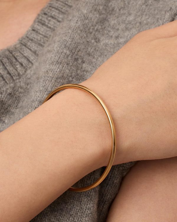 14K Gold Plated Bangle Bracelet for Women | Classic Lightweight Stacking Stainless Steel Bracelet | Single & 2-Pack Bangles - Image 2