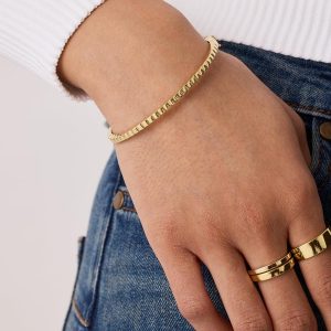 14K Gold Plated Cubic Zirconia Bangle Tennis Bracelets for Women | Classic Love Cuff Bangle Bracelets