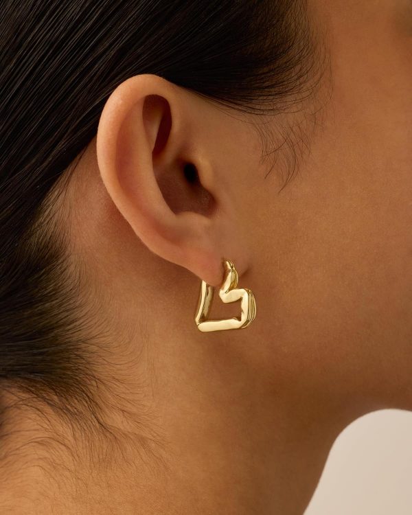 14K Gold Plated Bold Chunky Dupe Heart Hoop Earrings for Women | Gold Earring Pair - Image 3