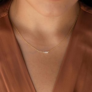 Gold Necklace for Women,Dainty Gold Necklaces 14k Gold Plated Diamond Necklaces Cute CZ Solitaire Choker Necklaces for Women Simple Cubic Zirconia Pendant Necklace Trendy Jewelry Gifts