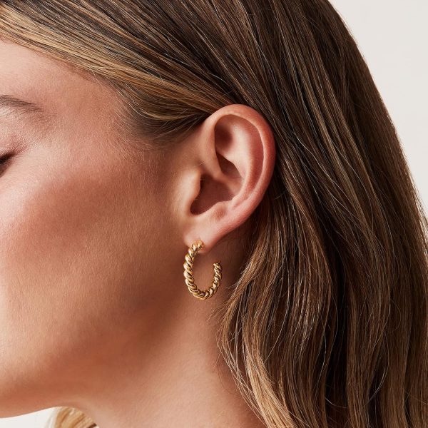 14K Gold Plated Twisted Rope Round Hoop Earrings in Rose, White and Yellow Gold - Image 3
