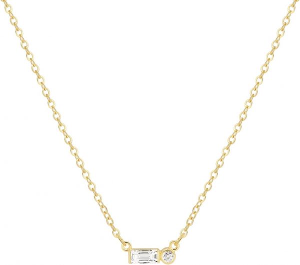Gold Necklace for Women,Dainty Gold Necklaces 14k Gold Plated Diamond Necklaces Cute CZ Solitaire Choker Necklaces for Women Simple Cubic Zirconia Pendant Necklace Trendy Jewelry Gifts - Image 2