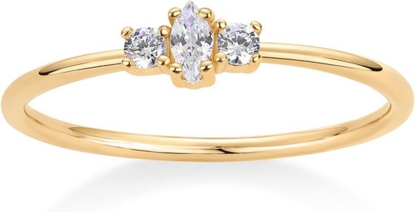 18K Gold Plated Marquise Round Mini Cubic Zirconia Stackable Rings for Women | Dainty Stacking Thin Band for Women - Image 4