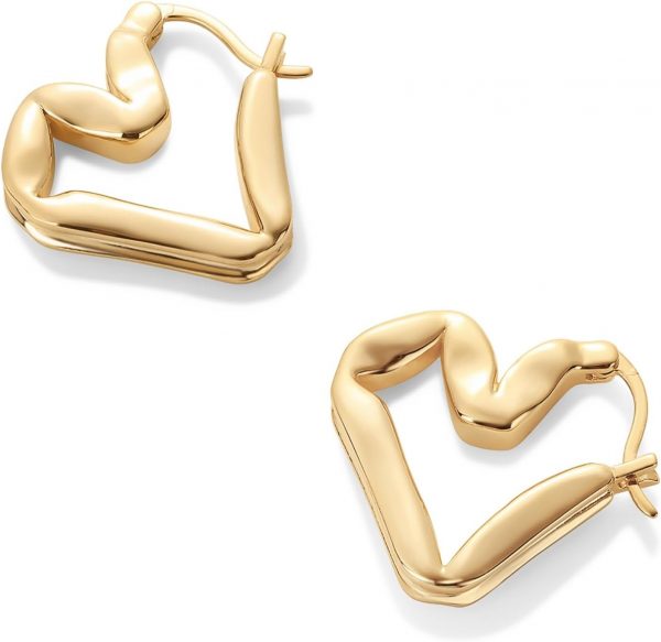 14K Gold Plated Bold Chunky Dupe Heart Hoop Earrings for Women | Gold Earring Pair - Image 2