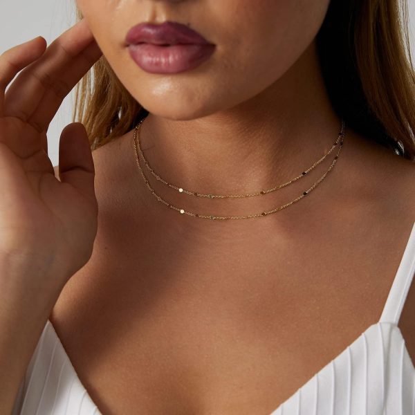 Dainty Gold Chain Choker Necklace for Women 18K Gold Plated Minimalist Figaro Beaded Lace Satellite Coin Chain Necklace Delicate Choker Jewelry Gifts for Women - Image 2