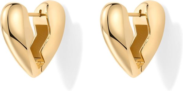 14K Gold Plated Bold Chunky Dupe Heart Hoop Earrings for Women | Gold Earring Pair - Image 4