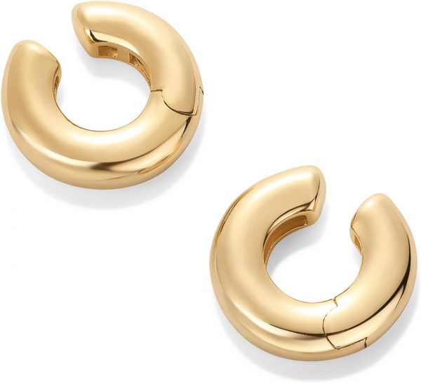 14K Gold Plated Chunky Tubular Hinged Earscape Ear Cuffs for Women | Statement Earring Pair - Image 3