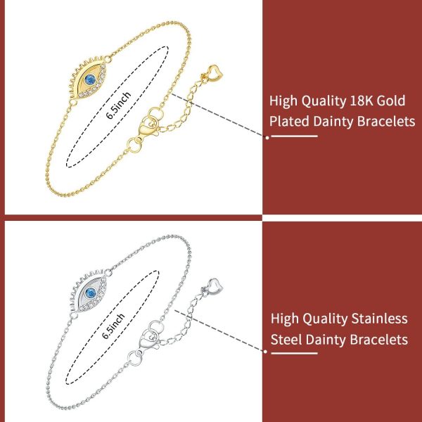 Solid 18K Over Gold Bracelet for Women, Silver/Gold Bracelet Jewelry for Women Evil Eye/Beaded/Tennis/Paperclip/Cuban/Figaro/Herringbone Chain Bracelet Trendy Jewelry Gift - Image 5