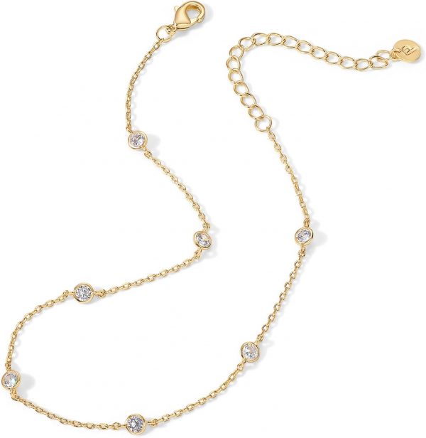 14K Gold Plated Charm Link Chain Anklets for Women | Dainty Cubic Zirconia Boho Dot Evil Eye Star Station SolitaiPearl Beaded Festival Adjustable Gold Anklets - Image 3