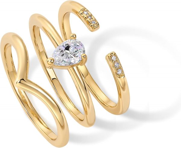 14K Gold Plated Stacking Rings for Women | Classy Design with Sparkling Cubic Zirconia Crystals & Opal | Everyday Jewelry - Image 4