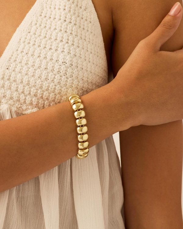 c14K Gold Plated Chunky Ribbed Texture Bracelet for Women |Gold Statement Jewelry Piece
