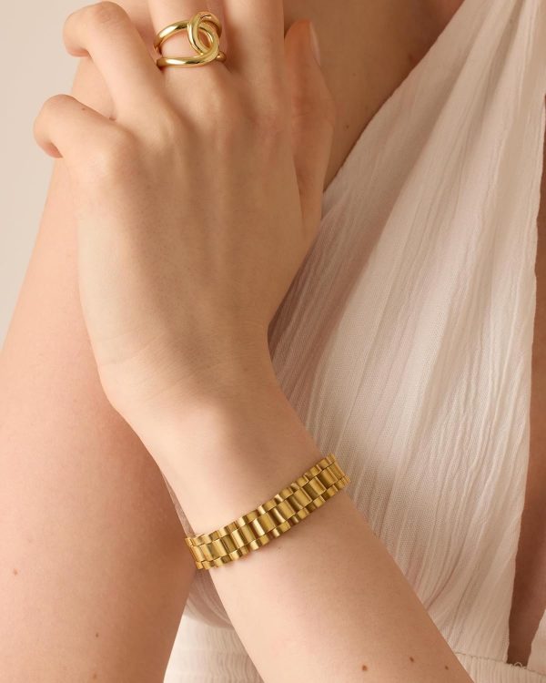 14K Gold Plated Waterproof Watch Strap Chain Bracelet for Women | Two Toned Mixed Metals Stainless Steel Chunky Link Bracelet