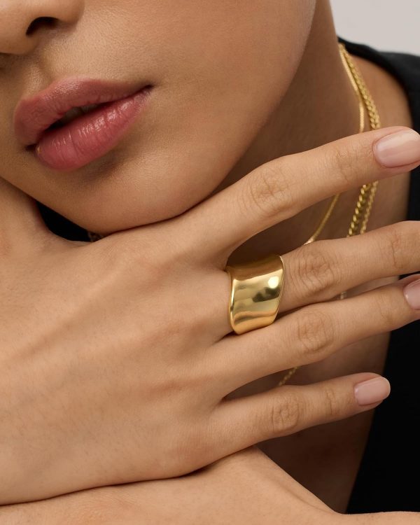14K Gold Plated Chunky Statement Ring for Women | Stainless Steel Hypoallergenic Wide Stackable Rings