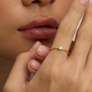 18K Gold Plated Marquise Round Mini Cubic Zirconia Stackable Rings for Women | Dainty Stacking Thin Band for Women