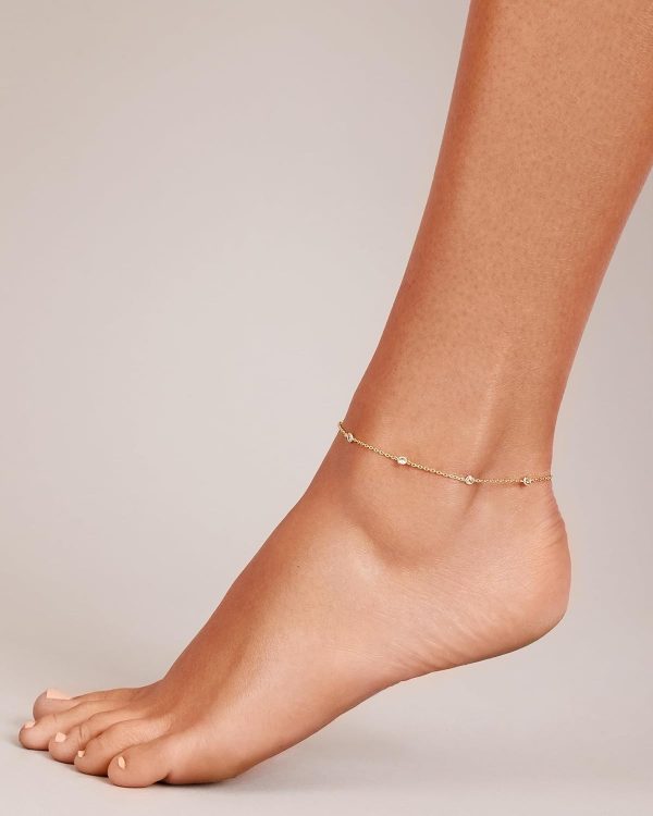14K Gold Plated Charm Link Chain Anklets for Women | Dainty Cubic Zirconia Boho Dot Evil Eye Star Station SolitaiPearl Beaded Festival Adjustable Gold Anklets - Image 2