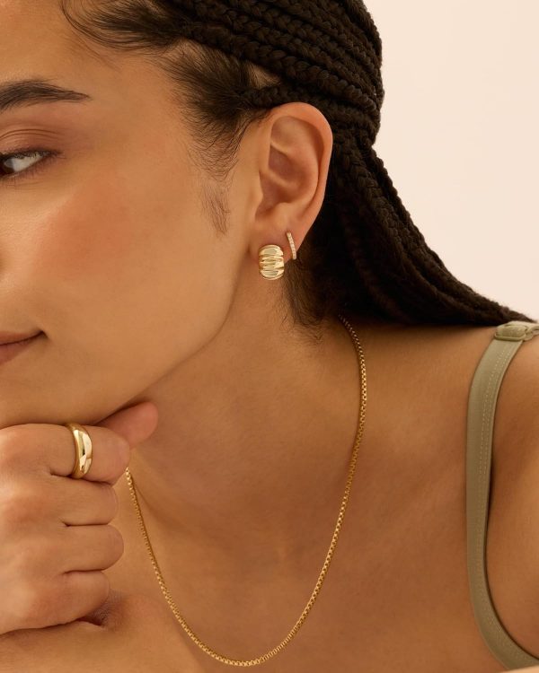 14K Gold Plated Bold Statement Hoop Earrings for Women - Trendy Boho Ribbed Croissant Scallop Peach Puffy Jewelry Chunky Gold Earrings - Image 4