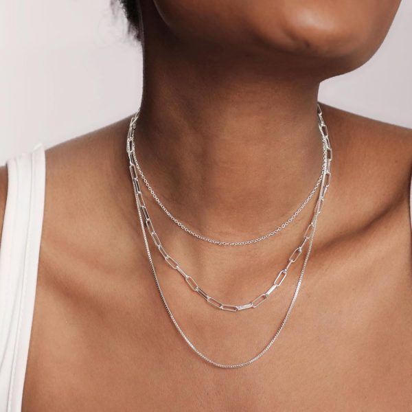 Women 14K Plated Layered Chain Necklaces Trible Layering Paper Clip Chain Hammered Disc Link Necklace Shiny Twisted Rope Chain Necklace Jewelry - Image 2