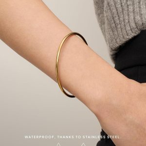 14K Gold Plated Bangle Bracelet for Women | Classic Lightweight Stacking Stainless Steel Bracelet | Single & 2-Pack Bangles