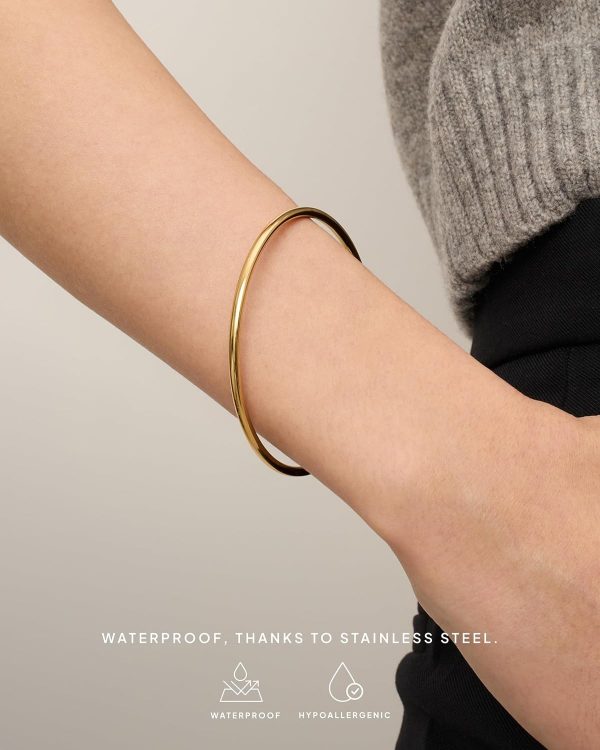 14K Gold Plated Bangle Bracelet for Women | Classic Lightweight Stacking Stainless Steel Bracelet | Single & 2-Pack Bangles