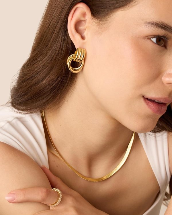 14K Gold Plated Chunky Dangle Door Knocker Earrings for Women | Trendy Geometric Drop Statement Earrings | Jewelry Gifts