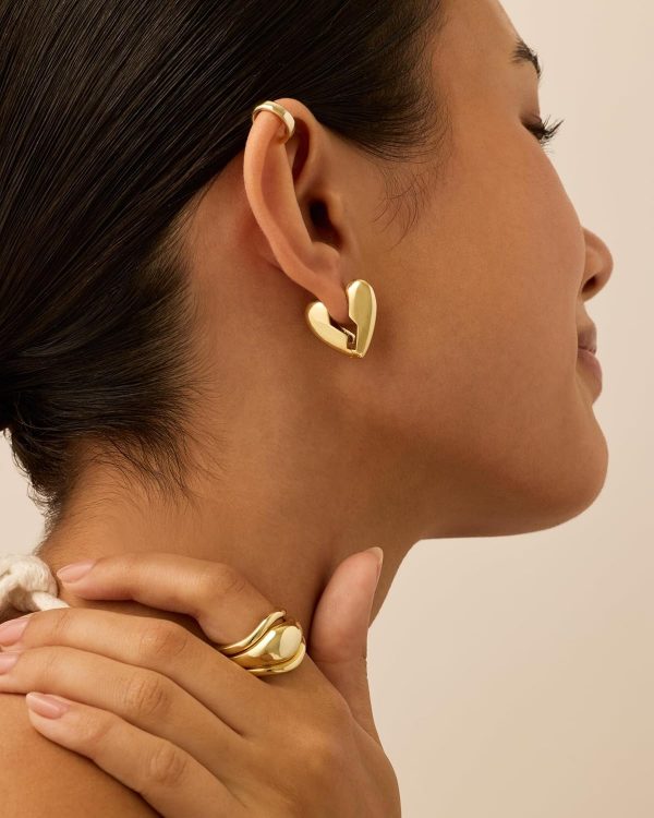 14K Gold Plated Bold Chunky Dupe Heart Hoop Earrings for Women | Gold Earring Pair