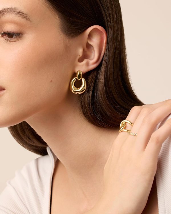 14K Gold Plated Chunky Dangle Door Knocker Earrings for Women | Trendy Geometric Drop Statement Earrings | Jewelry Gifts